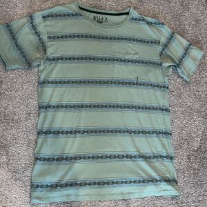 Retro green stripe women’s soft Billabong Surfer surf beach pocket Tee T shirt